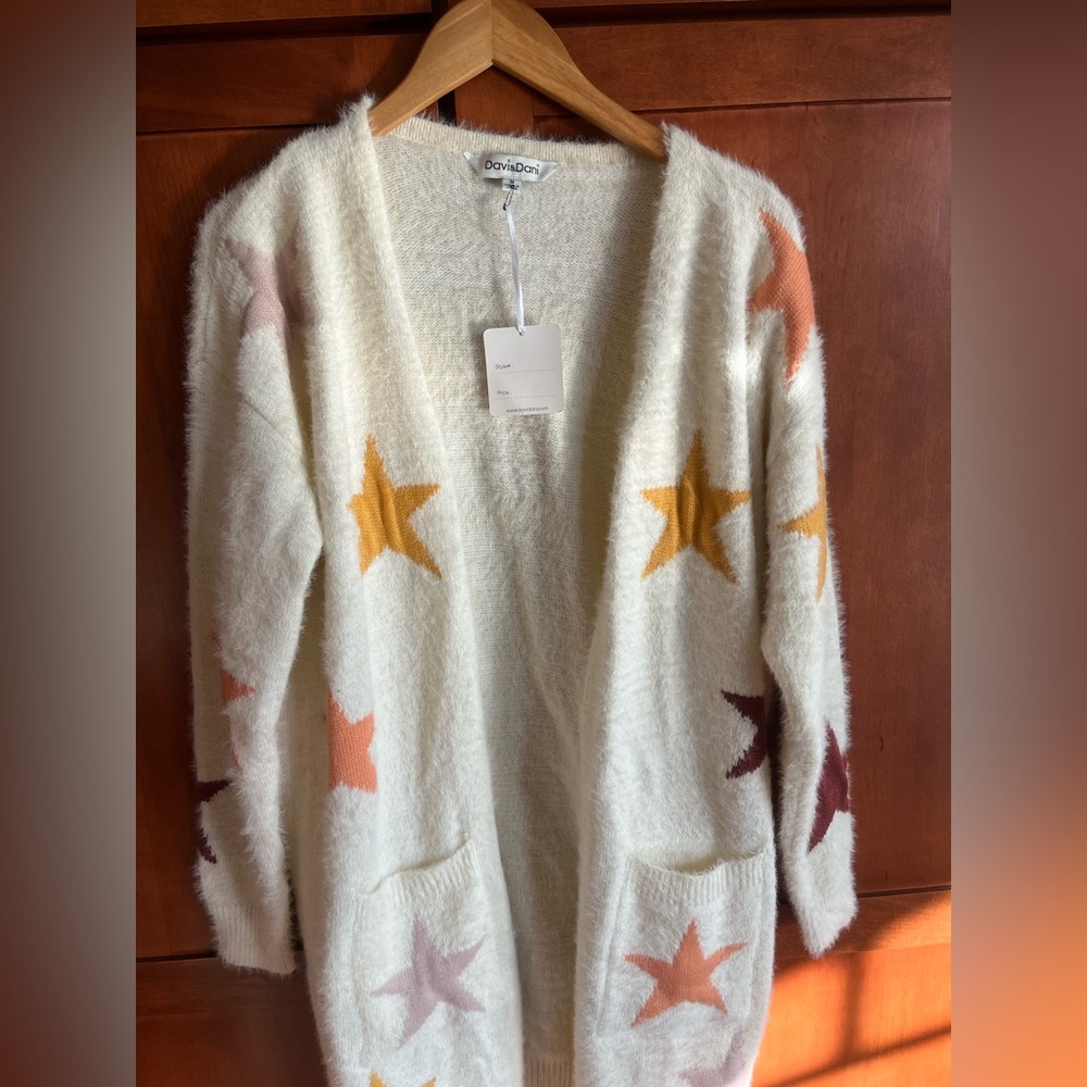 Davi & Dani Cream Cardigan with Multicolor Stars